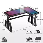EUREKA ERGONOMIC GTG-L60 Pro, bureau de jeu assis-debout avec plateau en verre 60x23