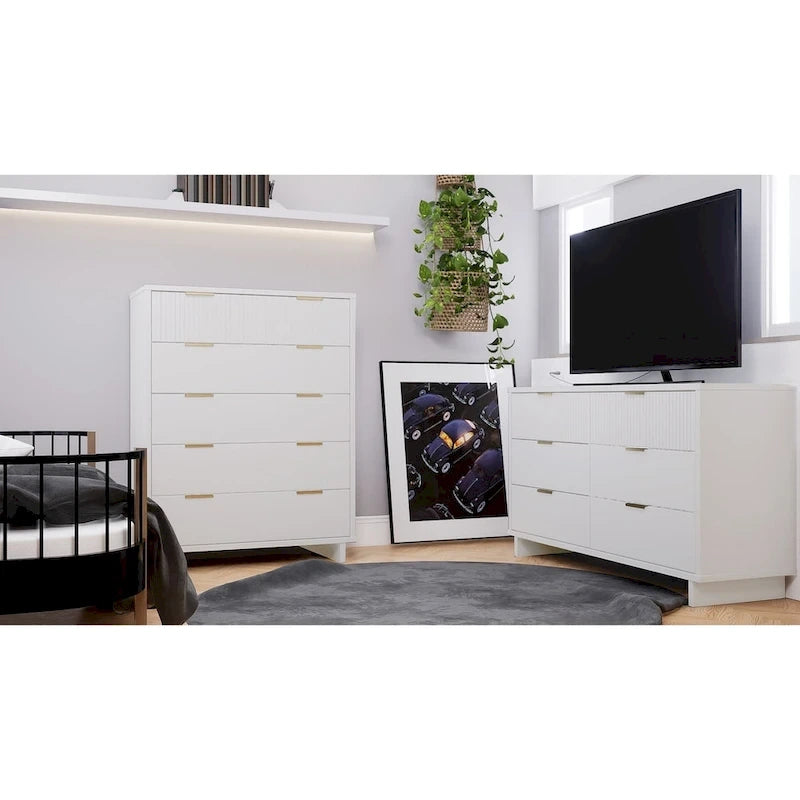 Ensemble de commode haute et de commode double Manhattan Comfort Granville en bois massif moderne (2 pièces).