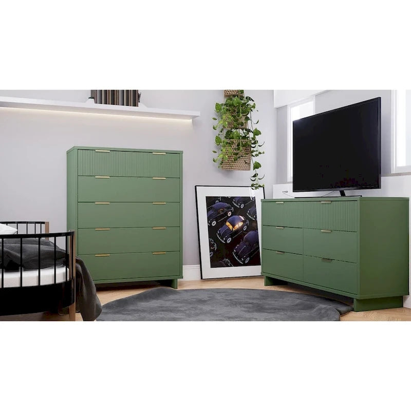 Ensemble de commode haute et de commode double Manhattan Comfort Granville en bois massif moderne (2 pièces).