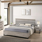 Ensemble de chambre à coucher 3 pièces Roundhill Furniture Alvear en bois rembourré, comprenant un lit à panneaux et deux tables de chevet, gris vieilli