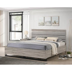 Ensemble de chambre à coucher 3 pièces Roundhill Furniture Alvear en bois rembourré, comprenant un lit à panneaux et deux tables de chevet, gris vieilli