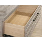 Ensemble de chambre à coucher 3 pièces Roundhill Furniture Alvear en bois rembourré, comprenant un lit à panneaux et deux tables de chevet, gris vieilli