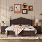 Set Letto 3 Pezzi in Legno Queen/Full Size con Design Retrò e 2 Comodini