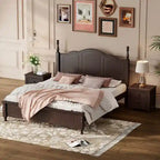 Set Letto 3 Pezzi in Legno Queen/Full Size con Design Retrò e 2 Comodini