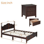 Set Letto 3 Pezzi in Legno Queen/Full Size con Design Retrò e 2 Comodini