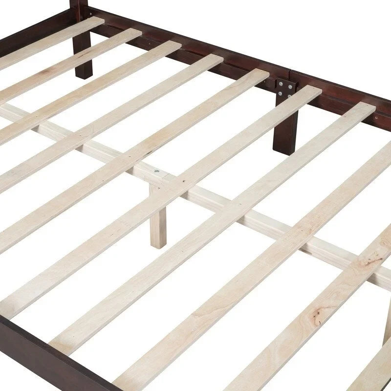 Set Letto 3 Pezzi in Legno Queen/Full Size con Design Retrò e 2 Comodini