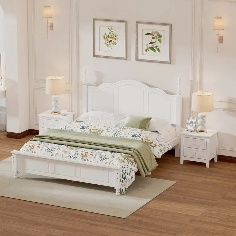 Set Letto 3 Pezzi in Legno Queen/Full Size con Design Retrò e 2 Comodini