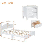 Set Letto 3 Pezzi in Legno Queen/Full Size con Design Retrò e 2 Comodini