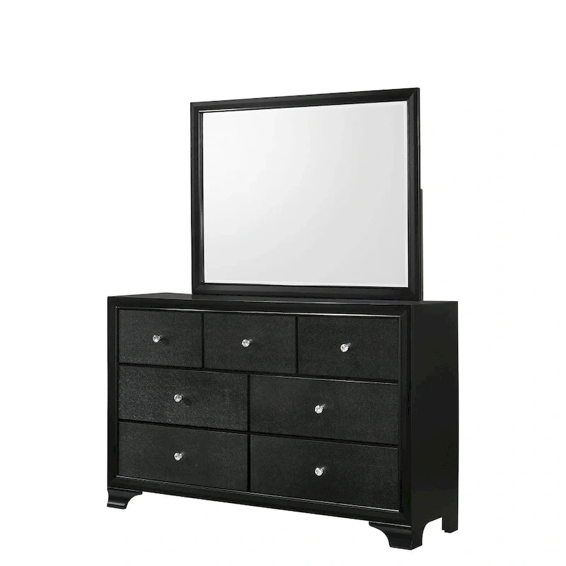 Ensemble de chambre à coucher Nathalie 4 pièces avec panneaux capitonnés en tissu noir et éclairage LED