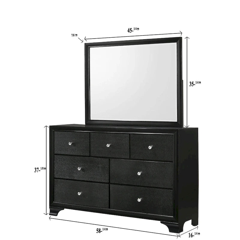 Ensemble de chambre à coucher Nathalie 4 pièces avec panneaux capitonnés en tissu noir et éclairage LED