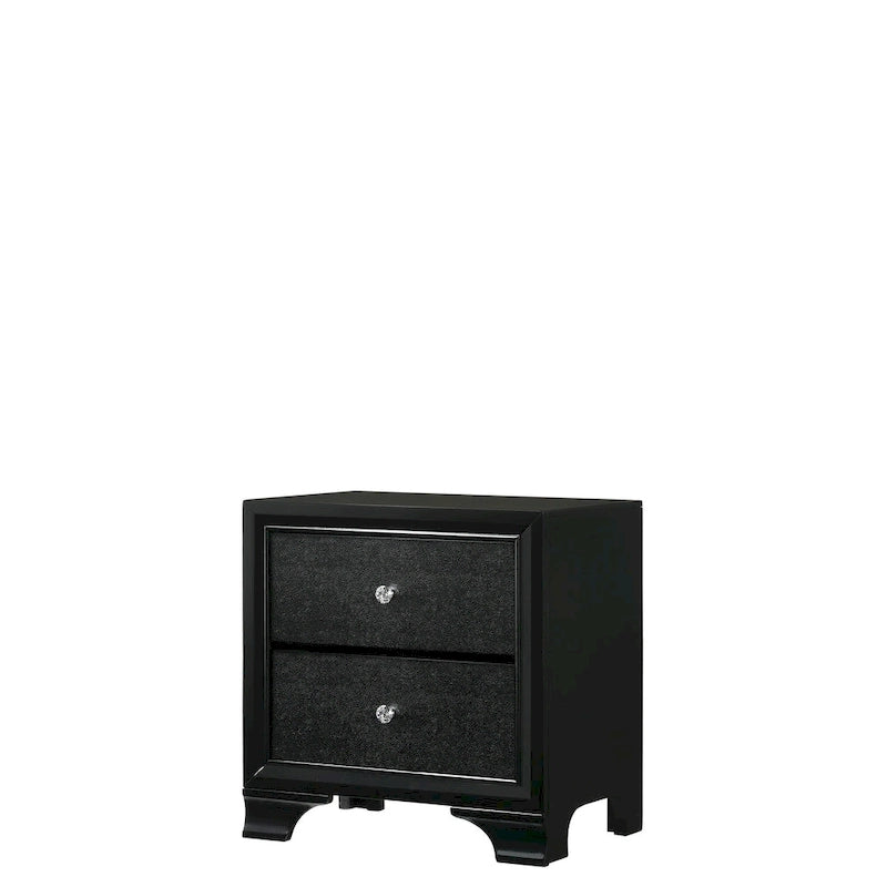 Ensemble de chambre à coucher Nathalie 4 pièces avec panneaux capitonnés en tissu noir et éclairage LED