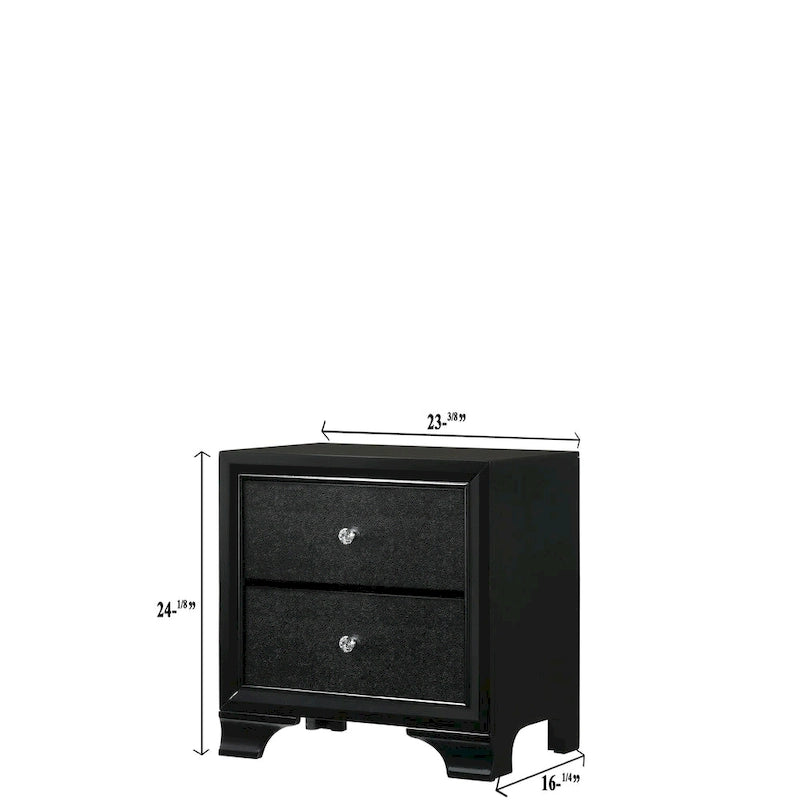 Ensemble de chambre à coucher Nathalie 4 pièces avec panneaux capitonnés en tissu noir et éclairage LED