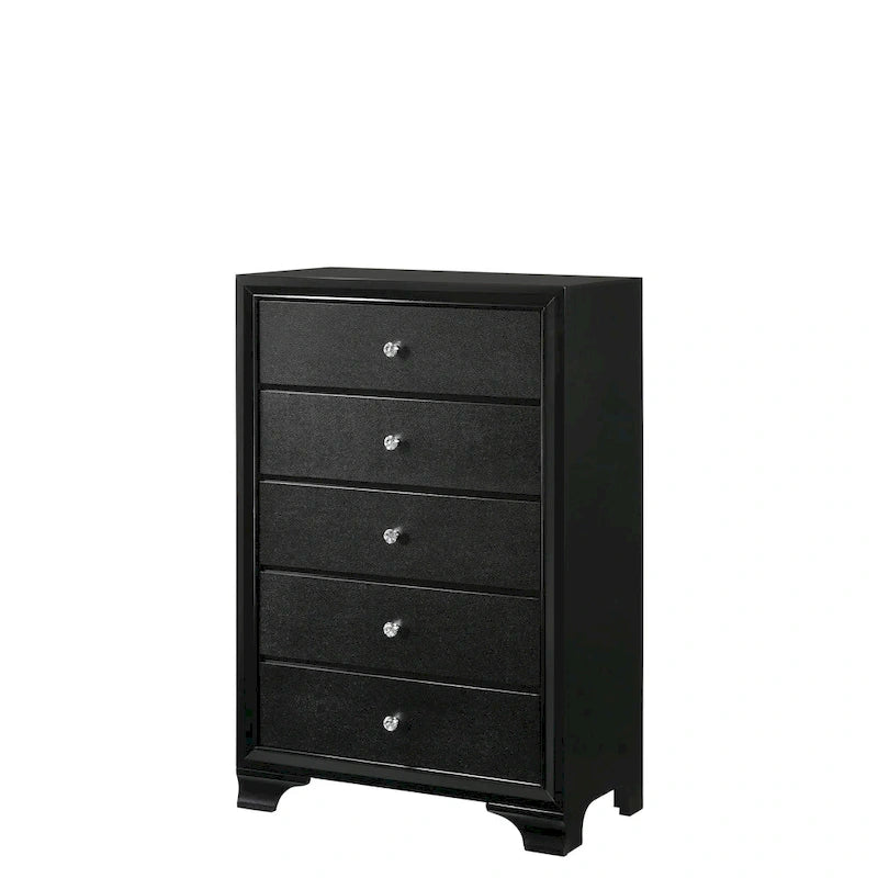 Ensemble de chambre à coucher Nathalie 4 pièces avec panneaux capitonnés en tissu noir et éclairage LED
