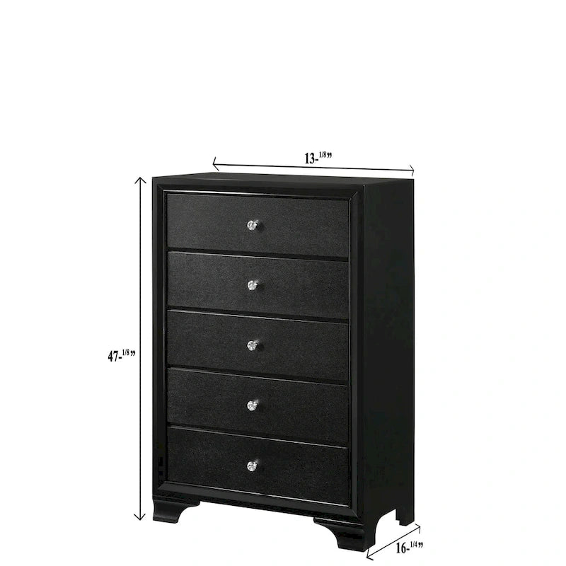 Ensemble de chambre à coucher Nathalie 4 pièces avec panneaux capitonnés en tissu noir et éclairage LED