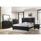 Ensemble de chambre à coucher Nathalie 4 pièces avec panneaux capitonnés en tissu noir et éclairage LED