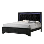 Ensemble de chambre à coucher Nathalie 4 pièces avec panneaux capitonnés en tissu noir et éclairage LED