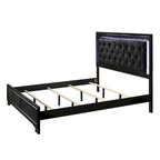 Ensemble de chambre à coucher Nathalie 4 pièces avec panneaux capitonnés en tissu noir et éclairage LED