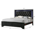 Ensemble de chambre à coucher Nathalie 4 pièces avec panneaux capitonnés en tissu noir et éclairage LED