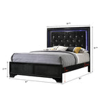Ensemble de chambre à coucher Nathalie 4 pièces avec panneaux capitonnés en tissu noir et éclairage LED