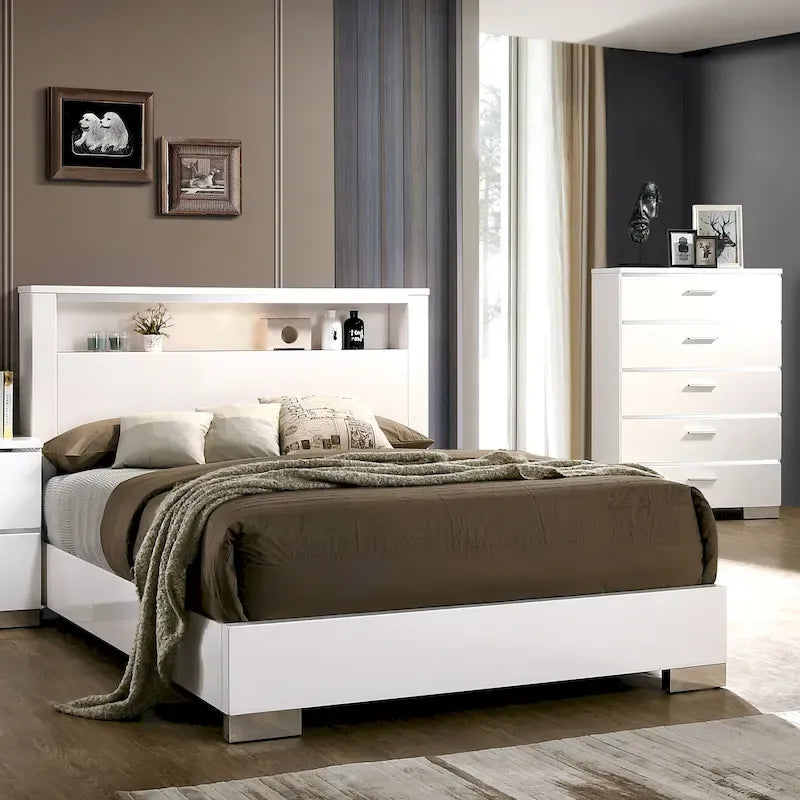 Ensemble de lit et commode haute contemporains en bois massif 2 pièces de la marque Furniture of America Champs