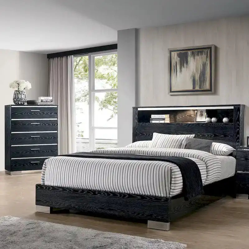 Ensemble de lit et commode haute contemporains en bois massif 2 pièces de la marque Furniture of America Champs