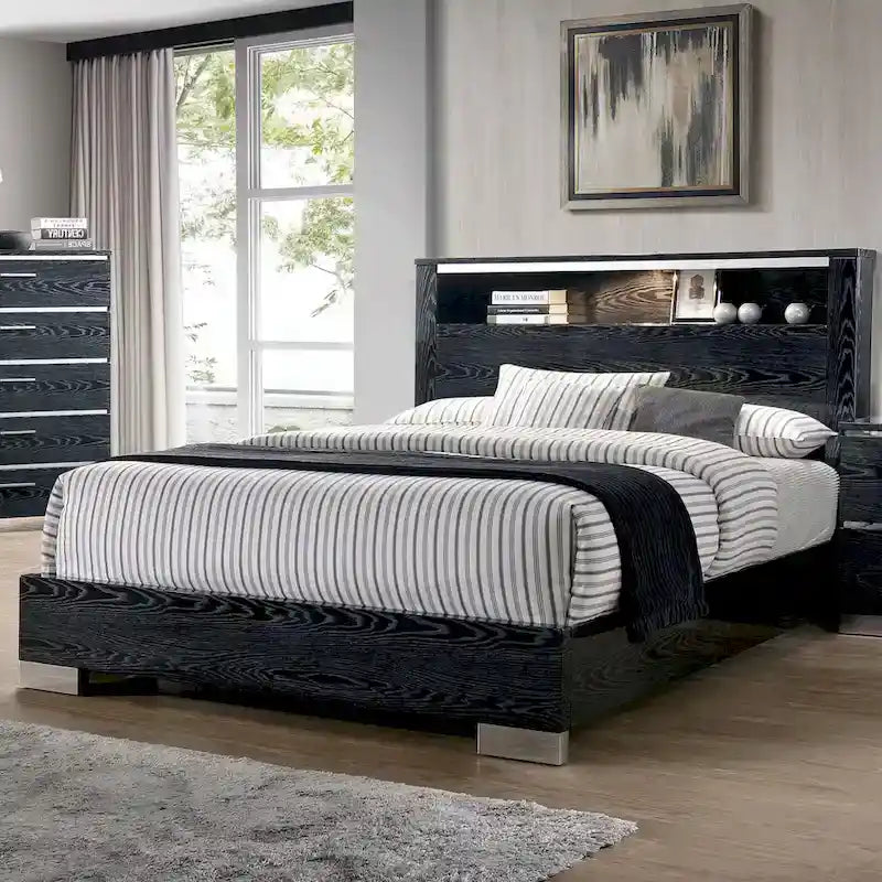 Ensemble de lit et commode haute contemporains en bois massif 2 pièces de la marque Furniture of America Champs