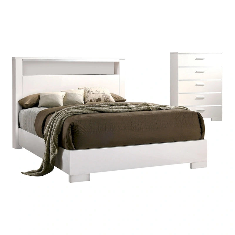 Ensemble de lit et commode haute contemporains en bois massif 2 pièces de la marque Furniture of America Champs