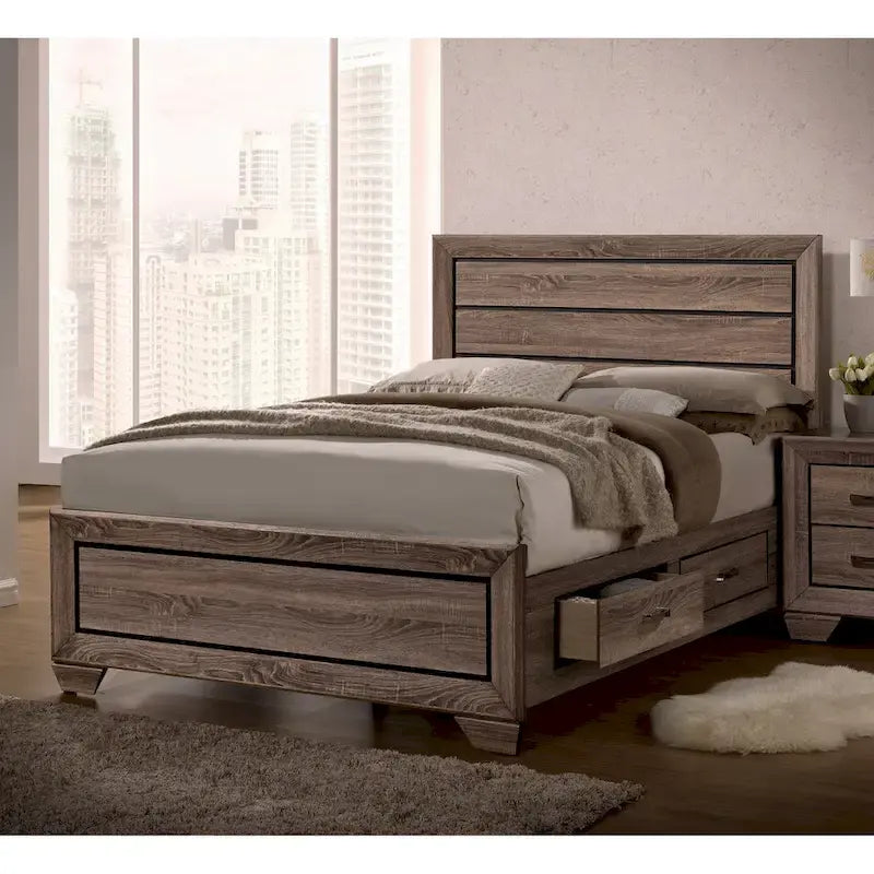 Ensemble de chambre à coucher 3 pièces Oatfield couleur taupe délavé avec commode et rangement