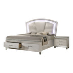 Ensemble de chambre à coucher Xian Glam en bois massif blanc, 2 pièces, avec plateforme et éclairage LED, par Furniture of America
