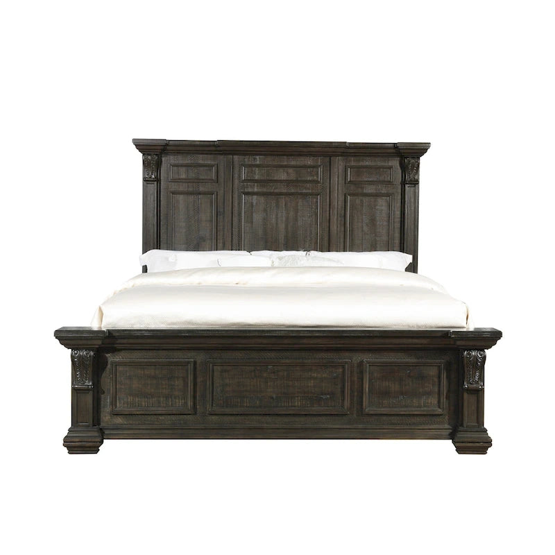 Lit, commode, miroir et deux tables de chevet en bois finition noyer foncé vieilli Farson de Roundhill Furniture