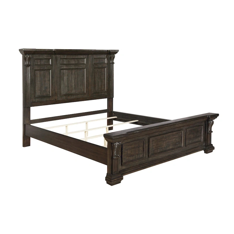 Lit, commode, miroir et deux tables de chevet en bois finition noyer foncé vieilli Farson de Roundhill Furniture
