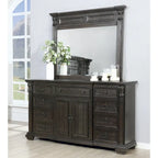 Lit, commode, miroir et deux tables de chevet en bois finition noyer foncé vieilli Farson de Roundhill Furniture