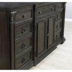 Lit, commode, miroir et deux tables de chevet en bois finition noyer foncé vieilli Farson de Roundhill Furniture