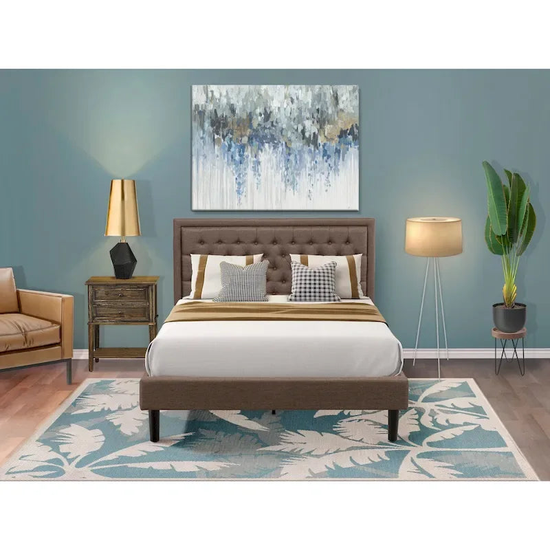 Ensemble de lit Queen Size East West Furniture - Cadre de lit, tête de lit marron, petite table de chevet - Pieds à finition noire ((Options de table de chevet)