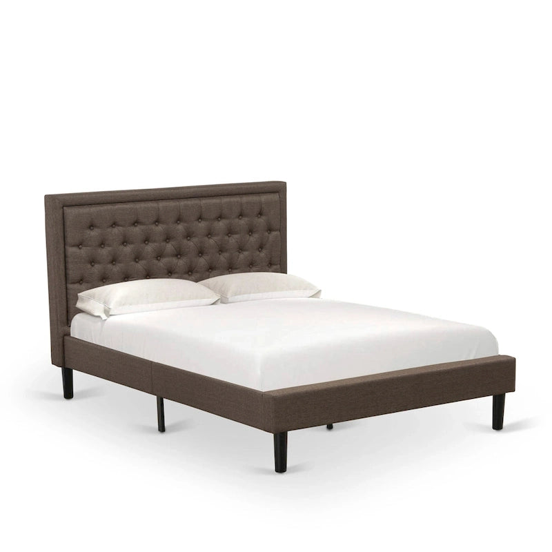 Ensemble de lit Queen Size East West Furniture - Cadre de lit, tête de lit marron, petite table de chevet - Pieds à finition noire ((Options de table de chevet)