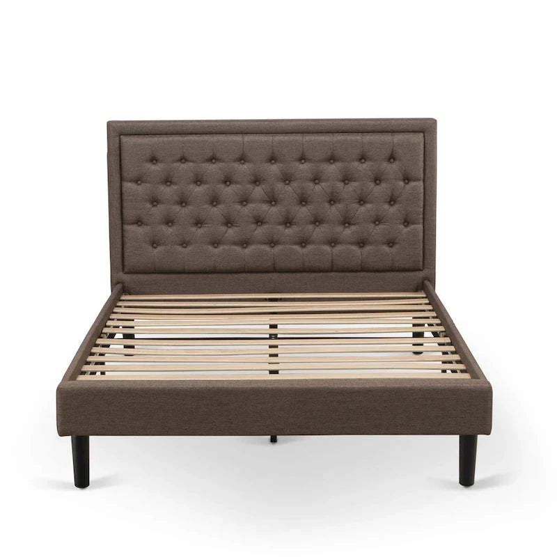 Ensemble de lit Queen Size East West Furniture - Cadre de lit, tête de lit marron, petite table de chevet - Pieds à finition noire ((Options de table de chevet)