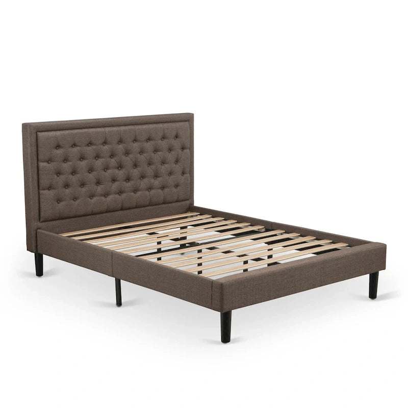 Ensemble de lit Queen Size East West Furniture - Cadre de lit, tête de lit marron, petite table de chevet - Pieds à finition noire ((Options de table de chevet)