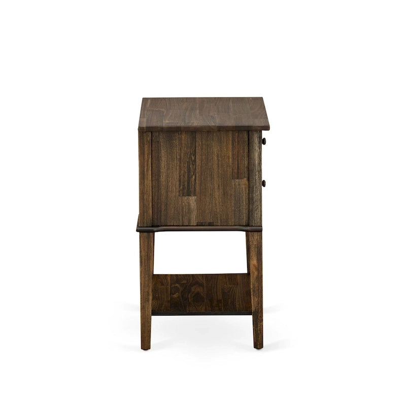 Ensemble de lit Queen Size East West Furniture - Cadre de lit, tête de lit marron, petite table de chevet - Pieds à finition noire ((Options de table de chevet)