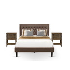 Ensemble de lit Queen Size East West Furniture - Cadre de lit, tête de lit marron, petite table de chevet - Pieds à finition noire ((Options de table de chevet)