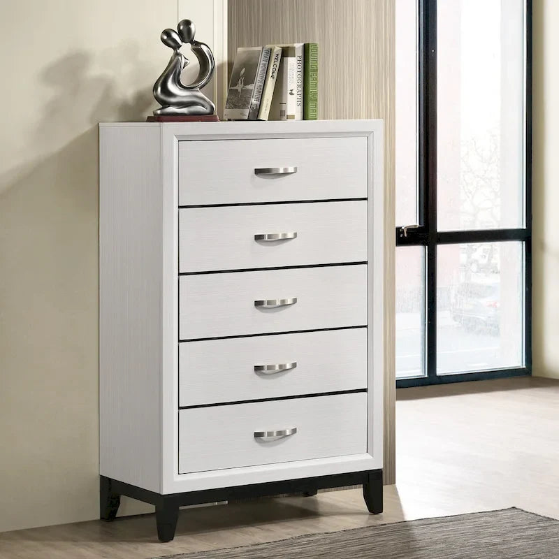 Ensemble de chambre à coucher 5 pièces Roundhill Furniture Stout Contemporary White Panel