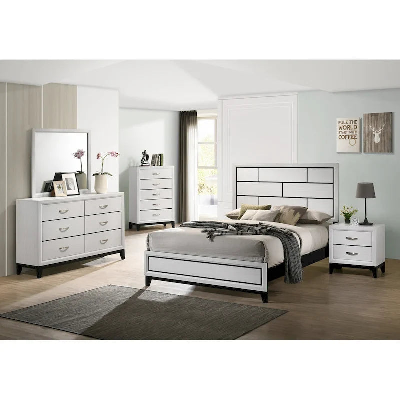 Ensemble de chambre à coucher 5 pièces Roundhill Furniture Stout Contemporary White Panel