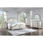 Ensemble de chambre à coucher Katerina ivoire et chêne argenté, 4 pièces, rembourré, plateforme