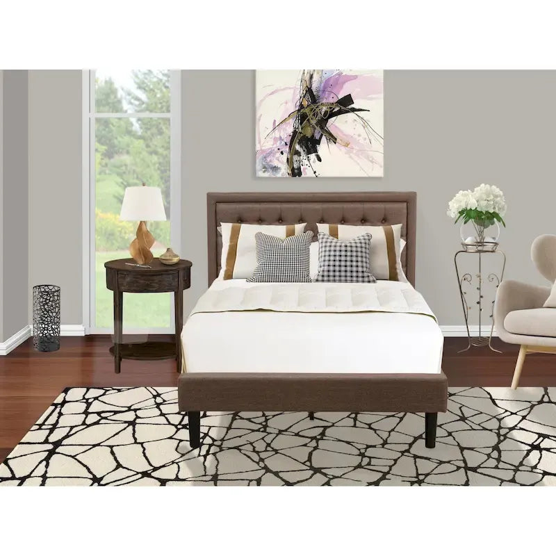 Ensemble de chambre à coucher 2 pièces East West Furniture - Cadre de lit avec tête de lit marron et 1 table de chevet en bois avec pieds noirs (taille de lit au choix)