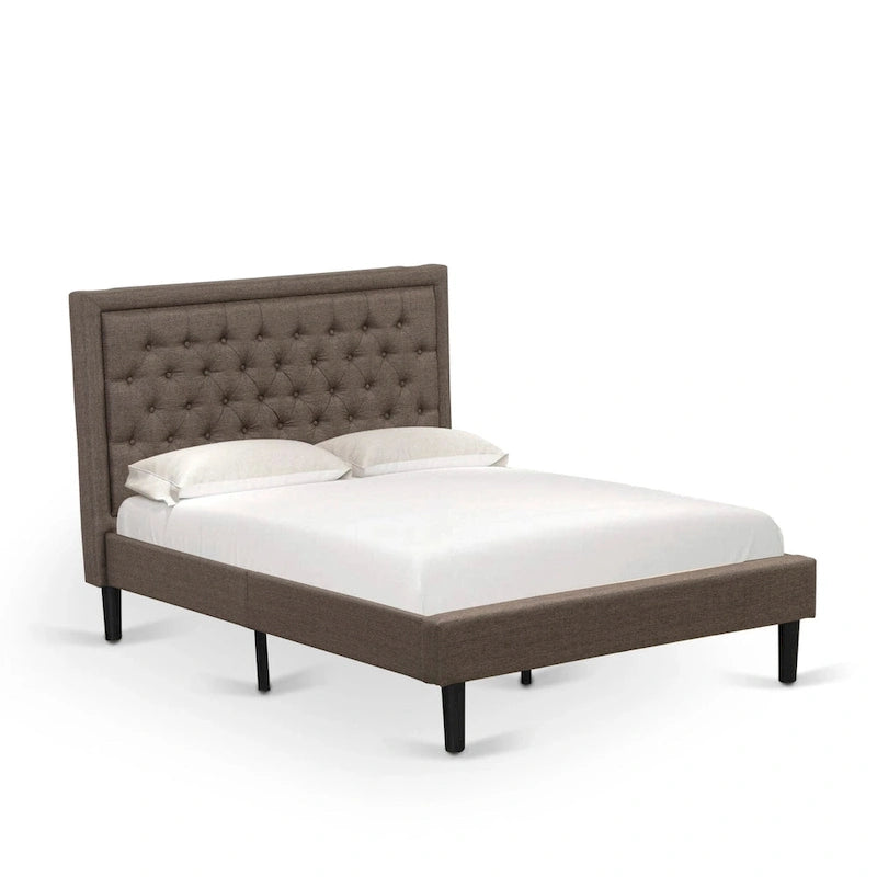 Ensemble de chambre à coucher 2 pièces East West Furniture - Cadre de lit avec tête de lit marron et 1 table de chevet en bois avec pieds noirs (taille de lit au choix)