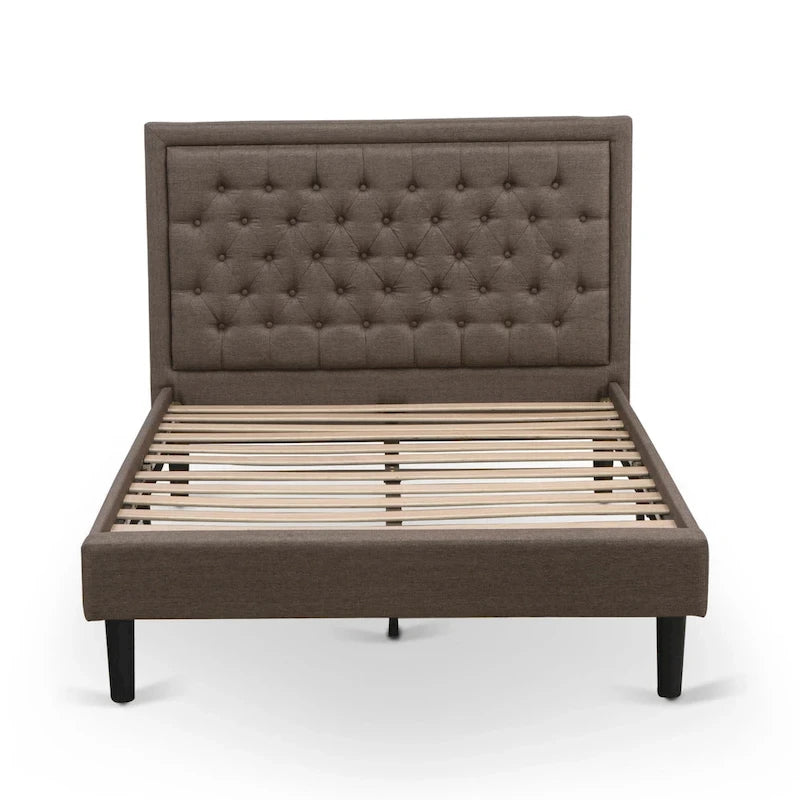 Ensemble de chambre à coucher 2 pièces East West Furniture - Cadre de lit avec tête de lit marron et 1 table de chevet en bois avec pieds noirs (taille de lit au choix)