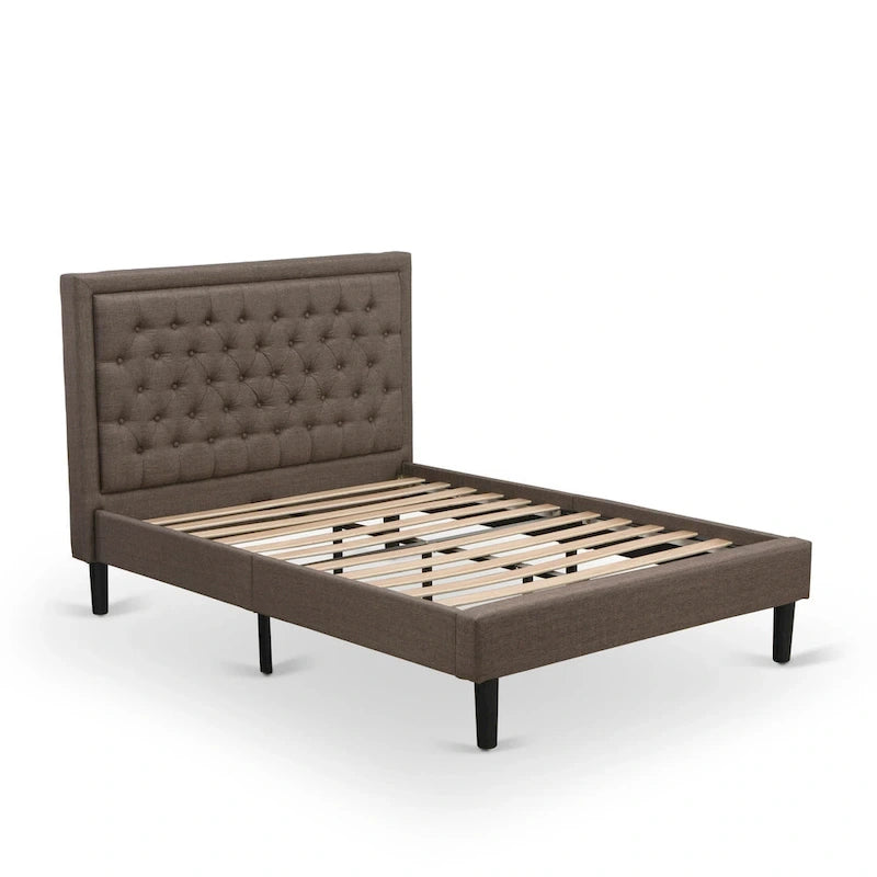 Ensemble de chambre à coucher 2 pièces East West Furniture - Cadre de lit avec tête de lit marron et 1 table de chevet en bois avec pieds noirs (taille de lit au choix)