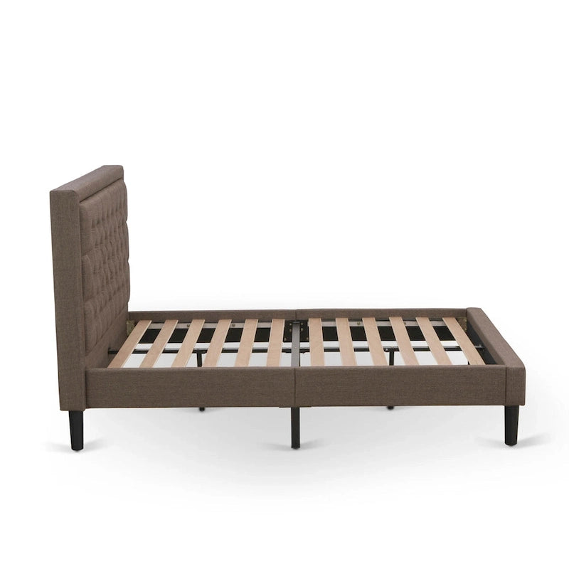 Ensemble de chambre à coucher 2 pièces East West Furniture - Cadre de lit avec tête de lit marron et 1 table de chevet en bois avec pieds noirs (taille de lit au choix)