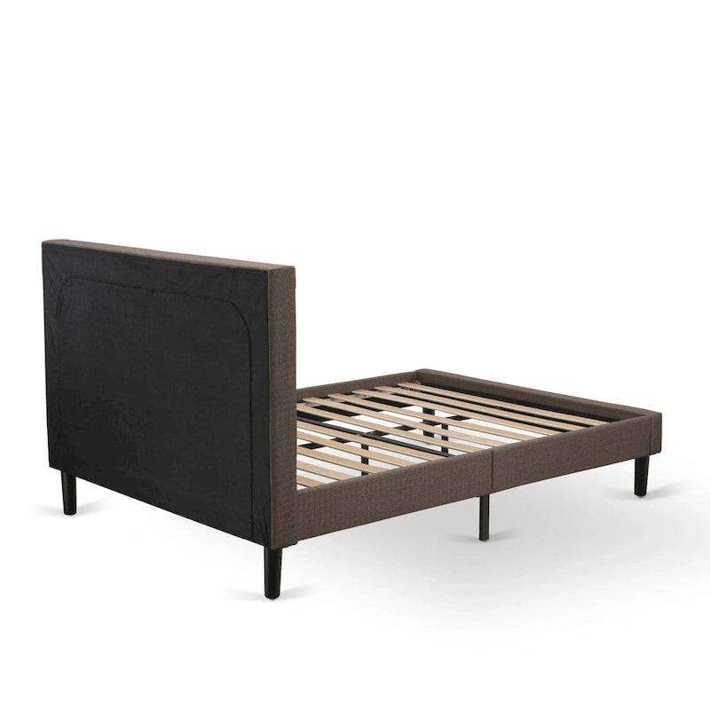 Ensemble de chambre à coucher 2 pièces East West Furniture - Cadre de lit avec tête de lit marron et 1 table de chevet en bois avec pieds noirs (taille de lit au choix)