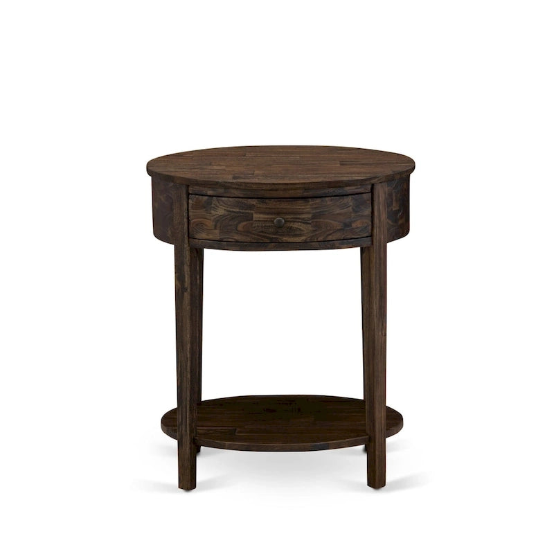 Ensemble de chambre à coucher 2 pièces East West Furniture - Cadre de lit avec tête de lit marron et 1 table de chevet en bois avec pieds noirs (taille de lit au choix)
