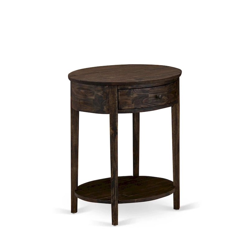 Ensemble de chambre à coucher 2 pièces East West Furniture - Cadre de lit avec tête de lit marron et 1 table de chevet en bois avec pieds noirs (taille de lit au choix)
